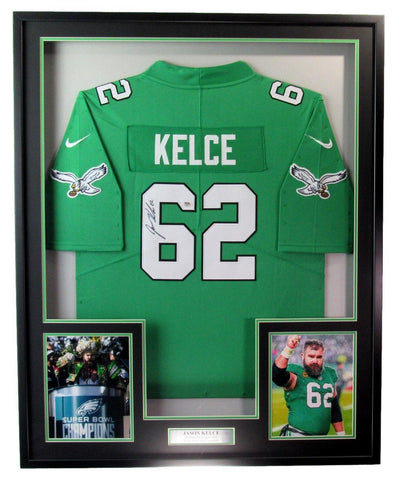 Jason Kelce Signed/Auto Kelly Philadelphia Eagles Jersey Framed PSA/DNA 189797