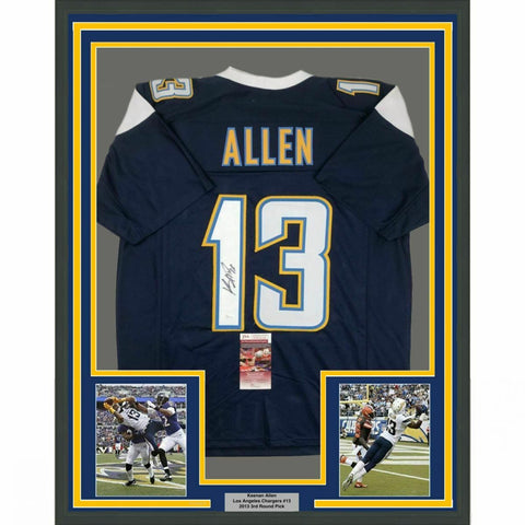 FRAMED Autographed/Signed KEENAN ALLEN 33x42 LA Dark Blue Jersey JSA COA Auto