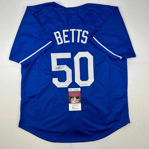 Autographed/Signed Mookie Betts Los Angeles LA Blue Baseball Jersey JSA COA