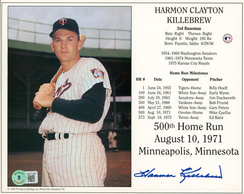 Twins Harmon Killebrew Authentic Signed 8x10 Photo Autographed BAS #BD71780