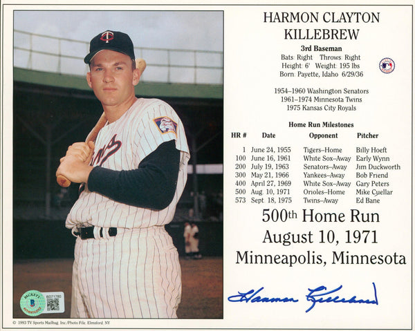 Twins Harmon Killebrew Authentic Signed 8x10 Photo Autographed BAS #BD71780