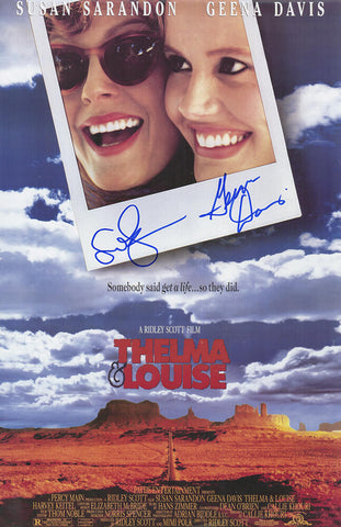 Geena Davis & Susan Sarandon Signed Thelma & Louise 11x17 Movie Poster -(SS COA)