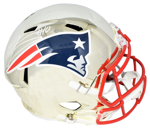 MAC JONES AUTOGRAPHED NEW ENGLAND PATRIOTS CHROME FULL SIZE SPEED HELMET BECKETT