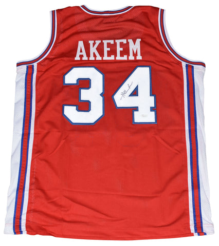 HAKEEM OLAJUWON SIGNED HOUSTON COUGARS #34 RED BASKETBALL JERSEY JSA