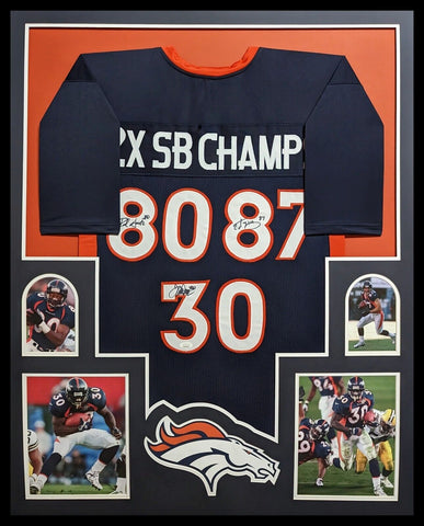 FRAMED DENVER BRONCOS 2X SB CHAMPS 3X AUTOGRAPHED SIGNED JERSEY JSA COA