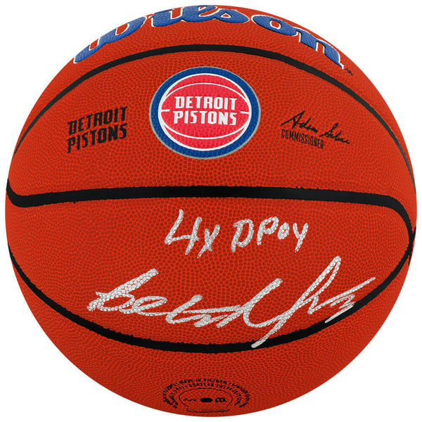 Ben Wallace Signed Pistons Logo Wilson NBA Basketball w/4x DPOY - (SCHWARTZ COA)