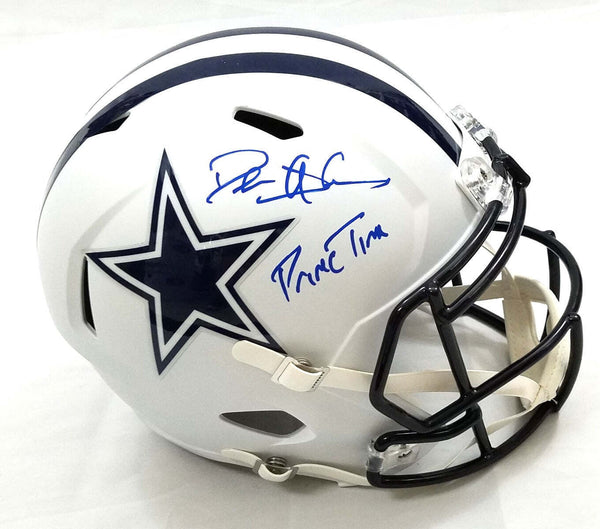 Deion Sanders Signed Cowboys Flat White Replica Helmet W/ Prime Time Beckett