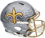 DREW BREES AUTOGRAPHED SAINTS FLASH FULL SIZE AUTH HELMET STATS BECKETT 197102