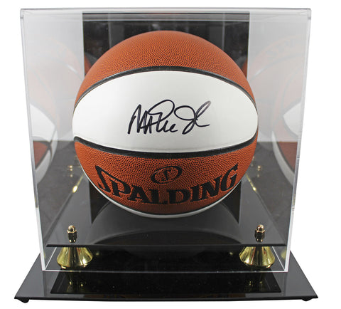 Lakers Magic Johnson Signed Spalding White Panel Basketball w/ case BAS Wit