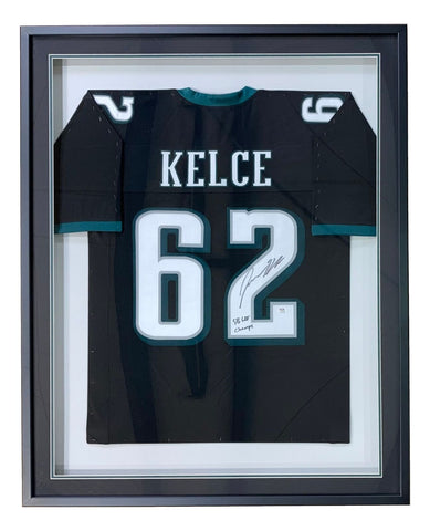 Jason Kelce Philadelphia Signed Framed Black Football Jersey SB LII Champs PSA