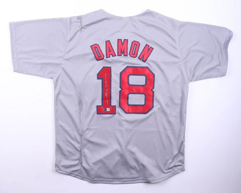Johnny Damon Signed Boston Red Sox Gray Jersey (Beckett) 2004 Series Champion OF