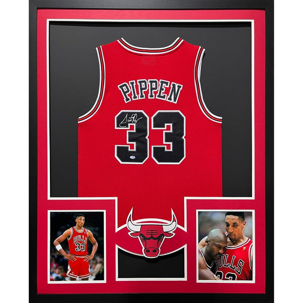 Scottie Pippen Autographed Signed Framed Red Chicago Bulls Jersey SCHWARTZ