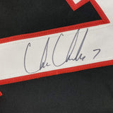 Framed Autographed/Signed Chris Chelios 35x39 Chicago Black Jersey JSA COA