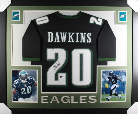 BRIAN DAWKINS (Eagles black SKYLINE) Signed Autographed Framed Jersey Beckett