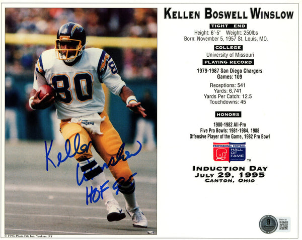 Kellen Winslow Signed San Diego Chargers 8x10 Photo HOF Beckett 45727