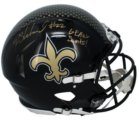 Rashid Shaheed Autographed "GEAUX SAINTS!" Saints Alt. Authentic Helmet Beckett