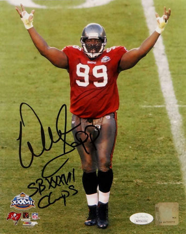 Warren Sapp Autographed Tampa Bay 8x10 Arms Up PF Photo W/ Insc- JSA W Auth *Blk