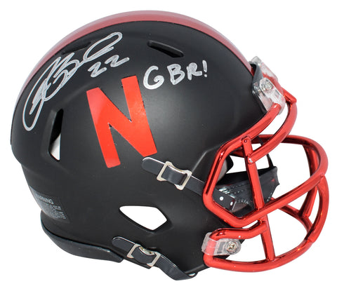 REX BURKHEAD SIGNED NEBRASKA CORNHUSKERS MATTE BLACK SPEED MINI HELMET W/ GBR