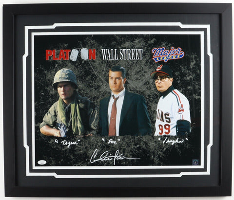 Charlie Sheen Signed 22x26 Framed Photo Inscribed "Fox", "Vaughn" & "Taylor" JSA