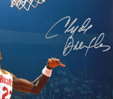 Clyde Drexler Autographed Houston Rockets 16x20 Lay Up Photo - JSA W *Silver