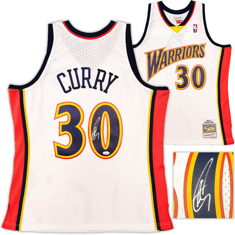 WARRIORS STEPHEN CURRY AUTOGRAPHED M&N 2009-10 ROOKIE YEAR JERSEY L JSA 235499