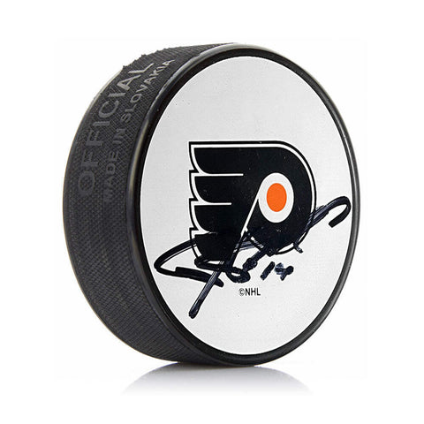 Justin Williams Philadelphia Flyers Autographed White Hockey Logo Puck JSA PSA