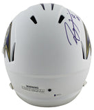 Ravens Ray Lewis "HOF 18" Signed Flat White F/S Speed Rep Helmet BAS Witnessed