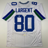 Autographed/Signed Steve Largent Seattle White Football Jersey PSA/DNA COA