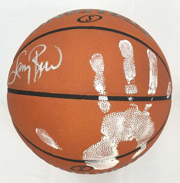 Larry Bird Signed Celtics NBA Game Ball Handprint Beckett Witnessed White Paint