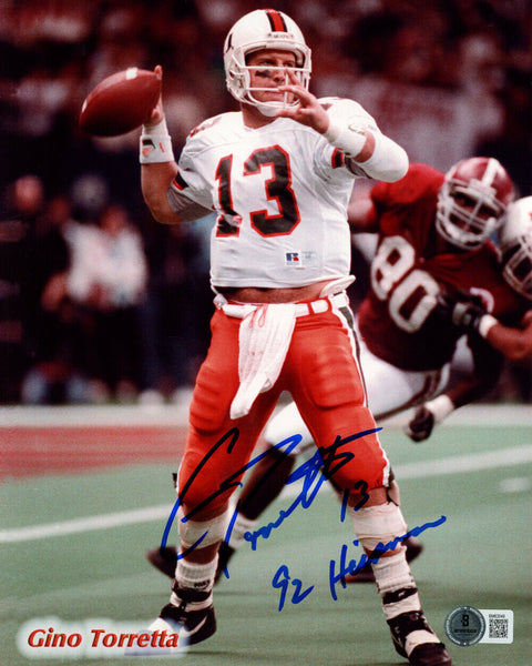 Gino Torretta Signed Miami Hurricanes 8x10 Photo Heisman Beckett 47256