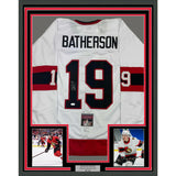 Framed Autographed/Signed Drake Batherson 35x39 Ottawa White Jersey JSA COA