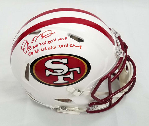 Joe Montana Signed 49ers Flat White Authentic Helmet W/ SB MVP Champs Beckett