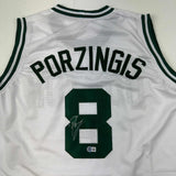 Autographed/Signed Kristaps Porzingis Boston White Basketball Jersey JSA COA