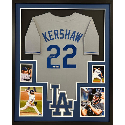 Clayton Kershaw Autographed Signed Framed Grey LA Dodgers L.A. Jersey BECKETT