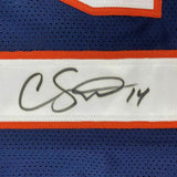 FRAMED Autographed/Signed COURTLAND SUTTON 33x42 Denver Blue Jersey PSA/DNA COA