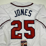 Autographed/Signed ANDRUW JONES Atlanta White Baseball Jersey JSA COA Auto