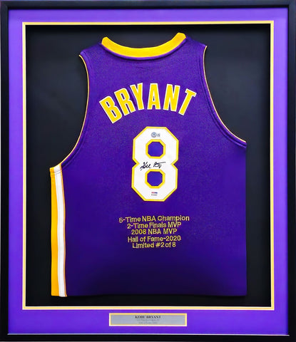 Lakers Kobe Bryant Autographed Framed Purple & Yellow Jersey 2/8 Beckett AC41085