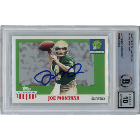 Joe Montana Autographed 2005 Topps All American 8 Trading Card Beckett 46621