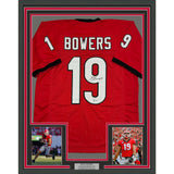 Framed Autographed/Signed Brock Bowers 35x39 Georgia Red Jersey Beckett BAS COA