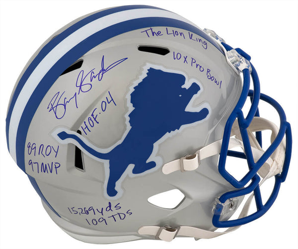 Barry Sanders Signed Lions T/B Riddell Full Size Rep Helmet w/7-INSC - (SS COA)