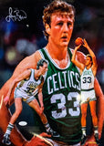 Larry Bird Autographed Boston Celtics Basketball 13x19 Photo JSA COA DAMAGED