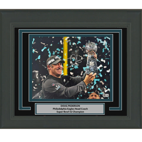 Framed Autographed/Signed Doug Pederson Eagles Super Bowl 52 11x14 Photo BAS COA