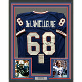 FRAMED Autographed/Signed JOE DELAMIELLEURE 33x42 Buffalo Blue Jersey JSA COA