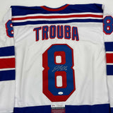 Autographed/Signed Jacob Trouba New York White Hockey Jersey JSA COA