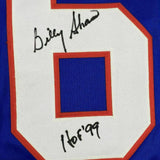 FRAMED Autographed/Signed BILLY SHAW HOF 99 33x42 Buffalo Blue Jersey BAS COA