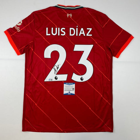 Autographed/Signed Luis Diaz Liverpool Red Soccer Jersey Beckett BAS COA Auto