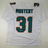 Autographed/Signed Raheem Mostert Miami White Football Jersey Beckett BAS COA