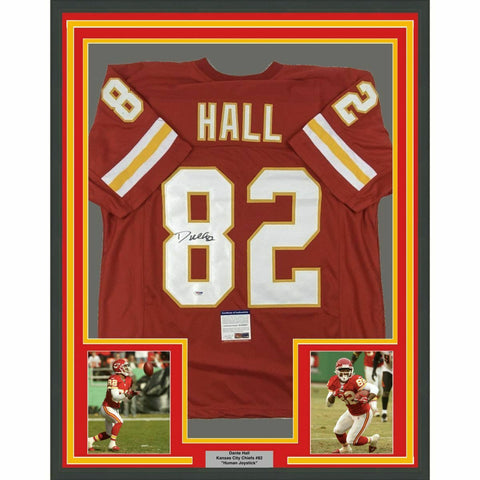 FRAMED Autographed/Signed DANTE HALL 33x42 Kansas City Red Jersey PSA/DNA COA