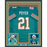 Framed Autographed/Signed Jordan Poyer 35x39 Miami Teal Jersey Beckett BAS COA