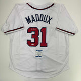 Autographed/Signed Greg Maddux Atlanta White Baseball Jersey Beckett BAS COA